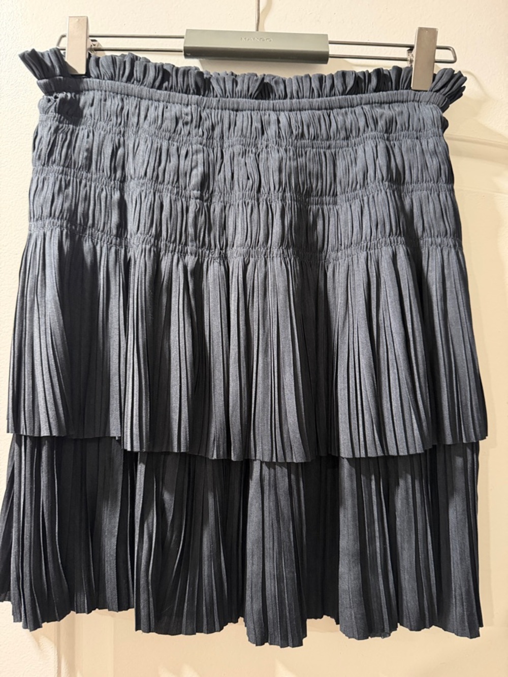 Navy blue Current Air Tiered Pleated Mini Skirt in Charcoal